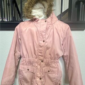Pink Hooded warm Jacket with Faux Fur Trim girls size 12